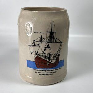 Vtg Franz Stober Beer Stein Mug .5 L Stoneware Americas Santa Maria 1492 1992